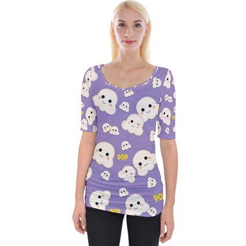 Cute Kawaii Popcorn Pattern Wide Neckline Tee by Valentinaart