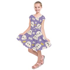 Cute Kawaii Popcorn Pattern Kids  Short Sleeve Dress by Valentinaart