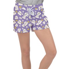 Cute Kawaii Popcorn Pattern Women s Velour Lounge Shorts