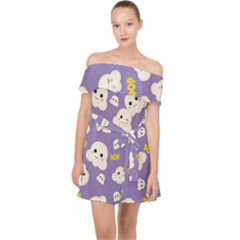 Cute Kawaii Popcorn Pattern Off Shoulder Chiffon Dress