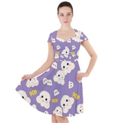 Cute Kawaii Popcorn Pattern Cap Sleeve Midi Dress