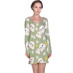 Cute Kawaii Popcorn Pattern Long Sleeve Nightdress by Valentinaart