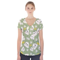 Cute Kawaii Popcorn Pattern Short Sleeve Front Detail Top by Valentinaart