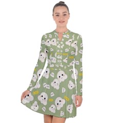 Cute Kawaii Popcorn Pattern Long Sleeve Panel Dress