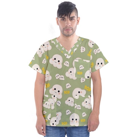 Cute Kawaii Popcorn Pattern Men s V-neck Scrub Top by Valentinaart