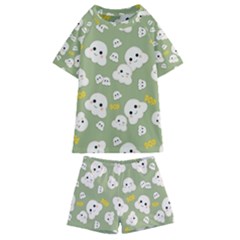 Cute Kawaii Popcorn Pattern Kids  Swim Tee And Shorts Set