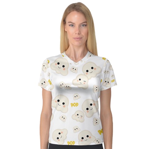 Cute Kawaii Popcorn Pattern V-neck Sport Mesh Tee by Valentinaart