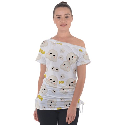 Cute Kawaii Popcorn Pattern Tie-up Tee by Valentinaart