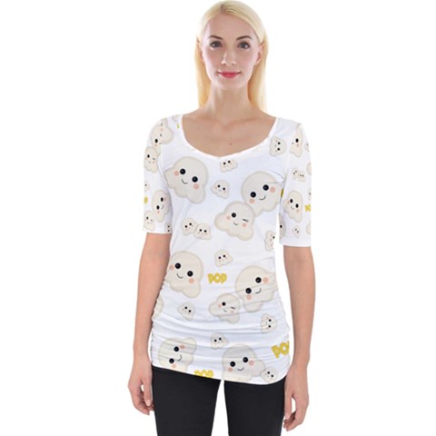 Cute Kawaii Popcorn Pattern Wide Neckline Tee by Valentinaart