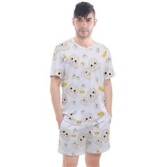 Cute Kawaii Popcorn Pattern Men s Mesh Tee And Shorts Set