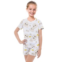 Cute Kawaii Popcorn Pattern Kids  Mesh Tee And Shorts Set