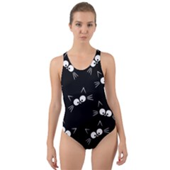 Cute Black Cat Pattern Cut-out Back One Piece Swimsuit by Valentinaart