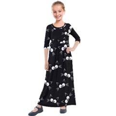 Cute Black Cat Pattern Kids  Quarter Sleeve Maxi Dress