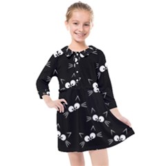 Cute Black Cat Pattern Kids  Quarter Sleeve Shirt Dress by Valentinaart