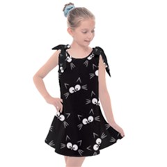 Cute Black Cat Pattern Kids  Tie Up Tunic Dress by Valentinaart