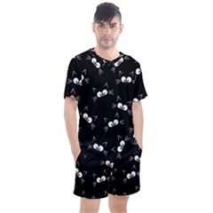 Cute Black Cat Pattern Men s Mesh Tee And Shorts Set