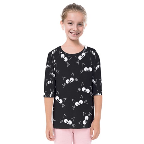 Cute Black Cat Pattern Kids  Quarter Sleeve Raglan Tee by Valentinaart