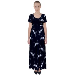 Cute Black Cat Pattern High Waist Short Sleeve Maxi Dress