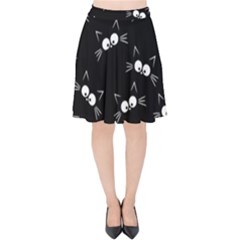 Cute Black Cat Pattern Velvet High Waist Skirt by Valentinaart