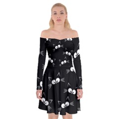 Cute Black Cat Pattern Off Shoulder Skater Dress by Valentinaart