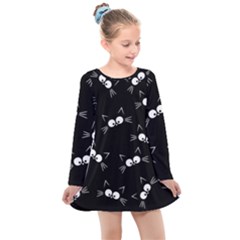 Cute Black Cat Pattern Kids  Long Sleeve Dress