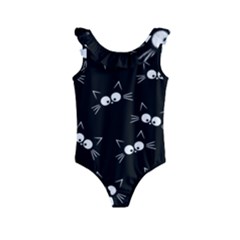 Cute Black Cat Pattern Kids  Frill Swimsuit