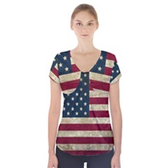 Vintage American Flag Short Sleeve Front Detail Top by Valentinaart