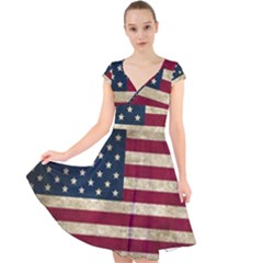 Vintage American Flag Cap Sleeve Front Wrap Midi Dress