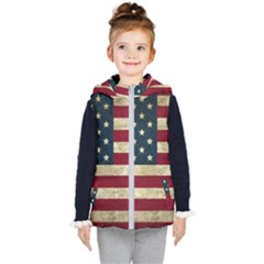 Vintage American Flag Kid s Hooded Puffer Vest by Valentinaart