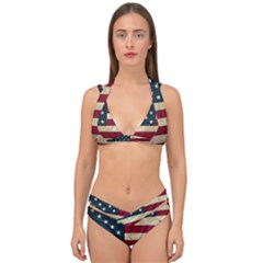 Vintage American Flag Double Strap Halter Bikini Set