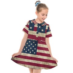 Vintage American Flag Kids  Short Sleeve Shirt Dress