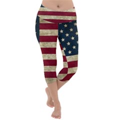 Vintage American Flag Lightweight Velour Capri Yoga Leggings