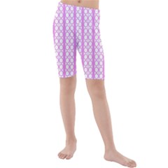 Circles Lines Light Pink White Pattern Kids  Mid Length Swim Shorts by BrightVibesDesign