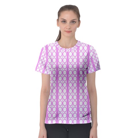 Circles Lines Light Pink White Pattern Women s Sport Mesh Tee by BrightVibesDesign