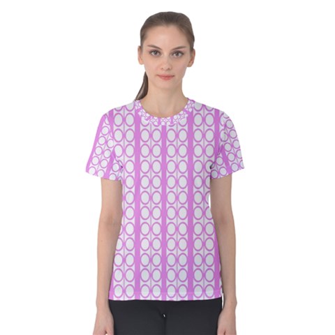 Circles Lines Light Pink White Pattern Women s Cotton Tee by BrightVibesDesign