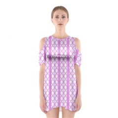 Circles Lines Light Pink White Pattern Shoulder Cutout One Piece Dress by BrightVibesDesign