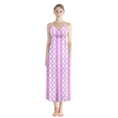 Circles Lines Light Pink White Pattern Button Up Chiffon Maxi Dress by BrightVibesDesign