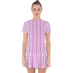 Circles Lines Light Pink White Pattern Drop Hem Mini Chiffon Dress by BrightVibesDesign