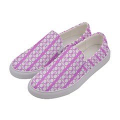 Circles Lines Light Pink White Pattern Women s Canvas Slip Ons by BrightVibesDesign