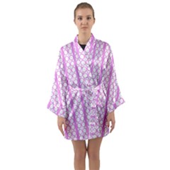 Circles Lines Light Pink White Pattern Long Sleeve Kimono Robe