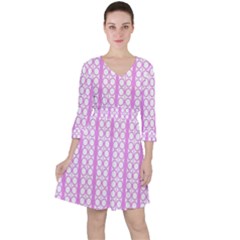 Circles Lines Light Pink White Pattern Ruffle Dress