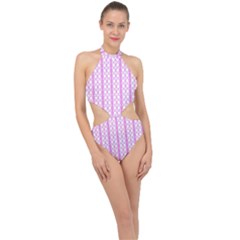 Circles Lines Light Pink White Pattern Halter Side Cut Swimsuit