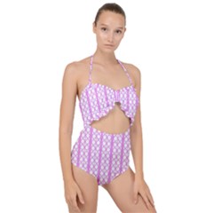 Circles Lines Light Pink White Pattern Scallop Top Cut Out Swimsuit