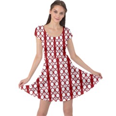 Circles Lines Red White Pattern Cap Sleeve Dress by BrightVibesDesign