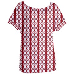 Circles Lines Red White Pattern Women s Oversized Tee