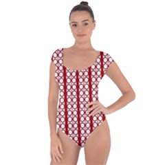 Circles Lines Red White Pattern Short Sleeve Leotard  by BrightVibesDesign