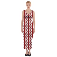 Circles Lines Red White Pattern Fitted Maxi Dress by BrightVibesDesign