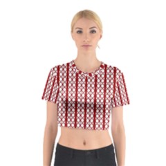 Circles Lines Red White Pattern Cotton Crop Top by BrightVibesDesign