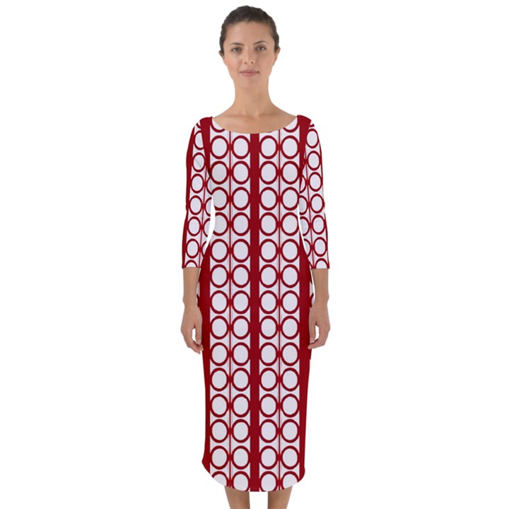 Circles Lines Red White Pattern Quarter Sleeve Midi Bodycon Dress