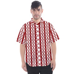 Circles Lines Red White Pattern Men s Short Sleeve Shirt